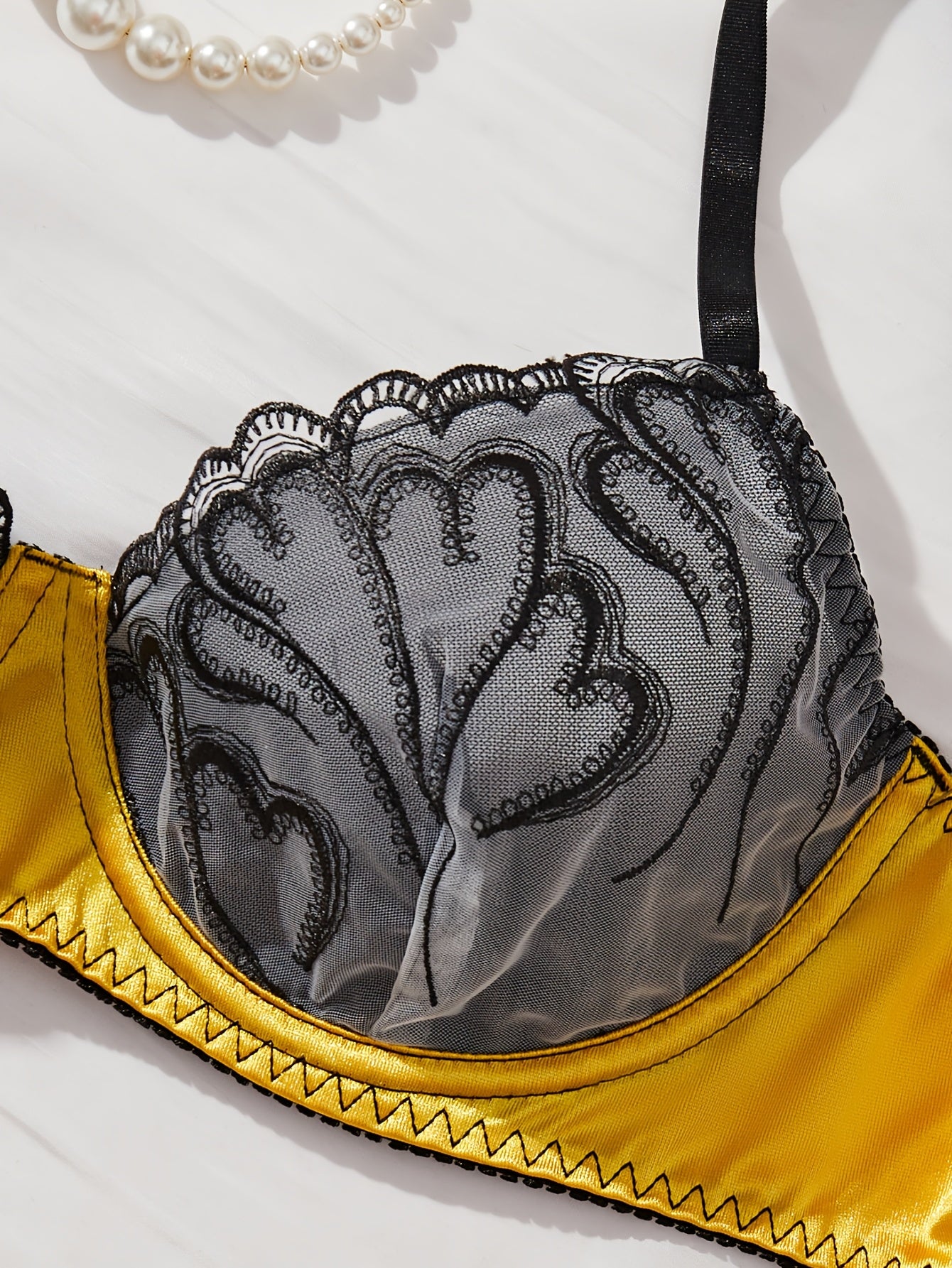 Women's Lace Satin Lingerie Set with Underwire and Adjustable Straps