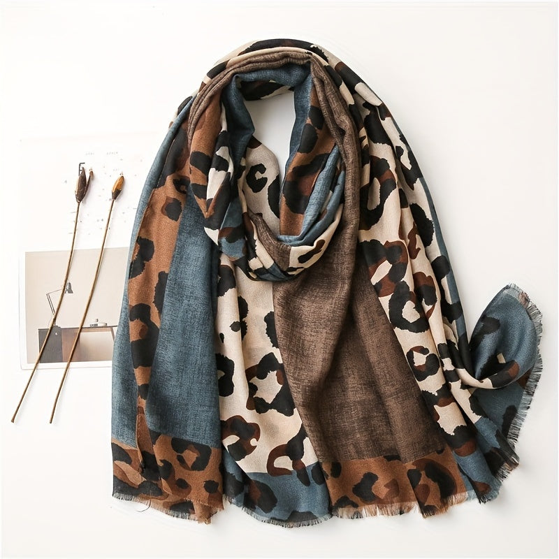 Brown Leopard Print Scarf for Women Soft Lightweight Boho Shawl Wrap