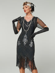 Women's Vintage 1920s Flapper Dress Sequin Beaded Party Gown
