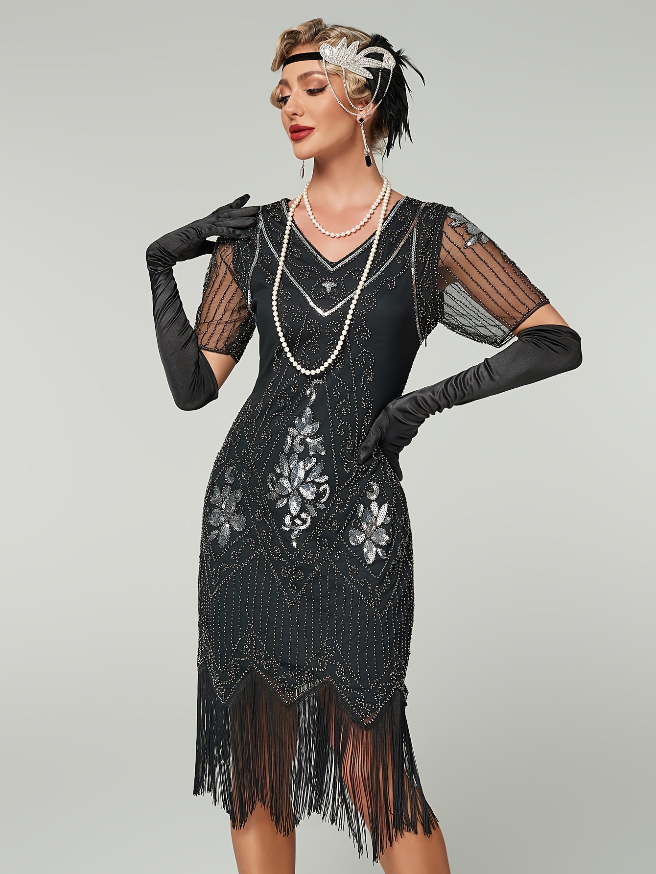 Women's Vintage 1920s Flapper Dress Sequin Beaded Party Gown
