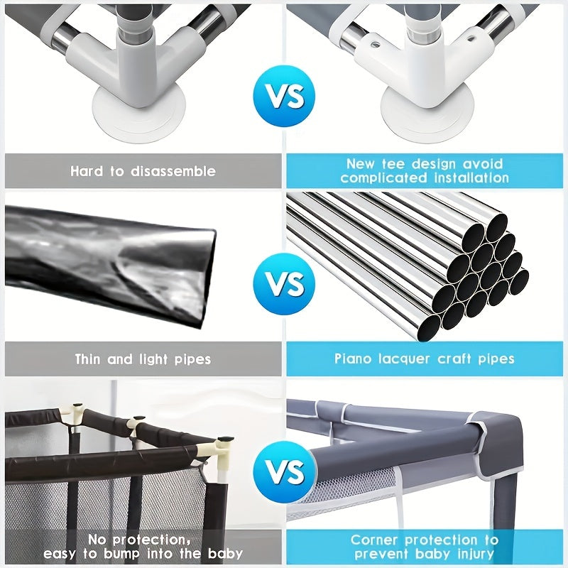 Bolalar uchun ichki xavfsizlik darvasi va eshik bilan o'yin maydonchasi, bolalar va kichkintoylar uchun saqlash sumkasi bilan