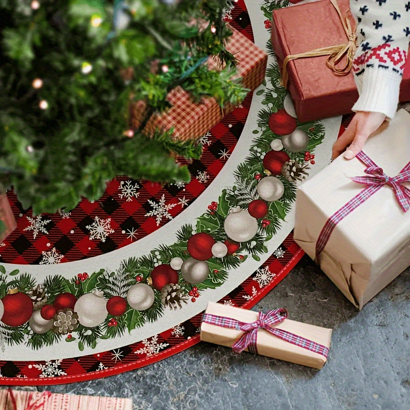 Faldón para árbol de Navidad de poliéster con cierre de cordón 121.92cm Ángel glam Copos de nieve Bolas Acebo