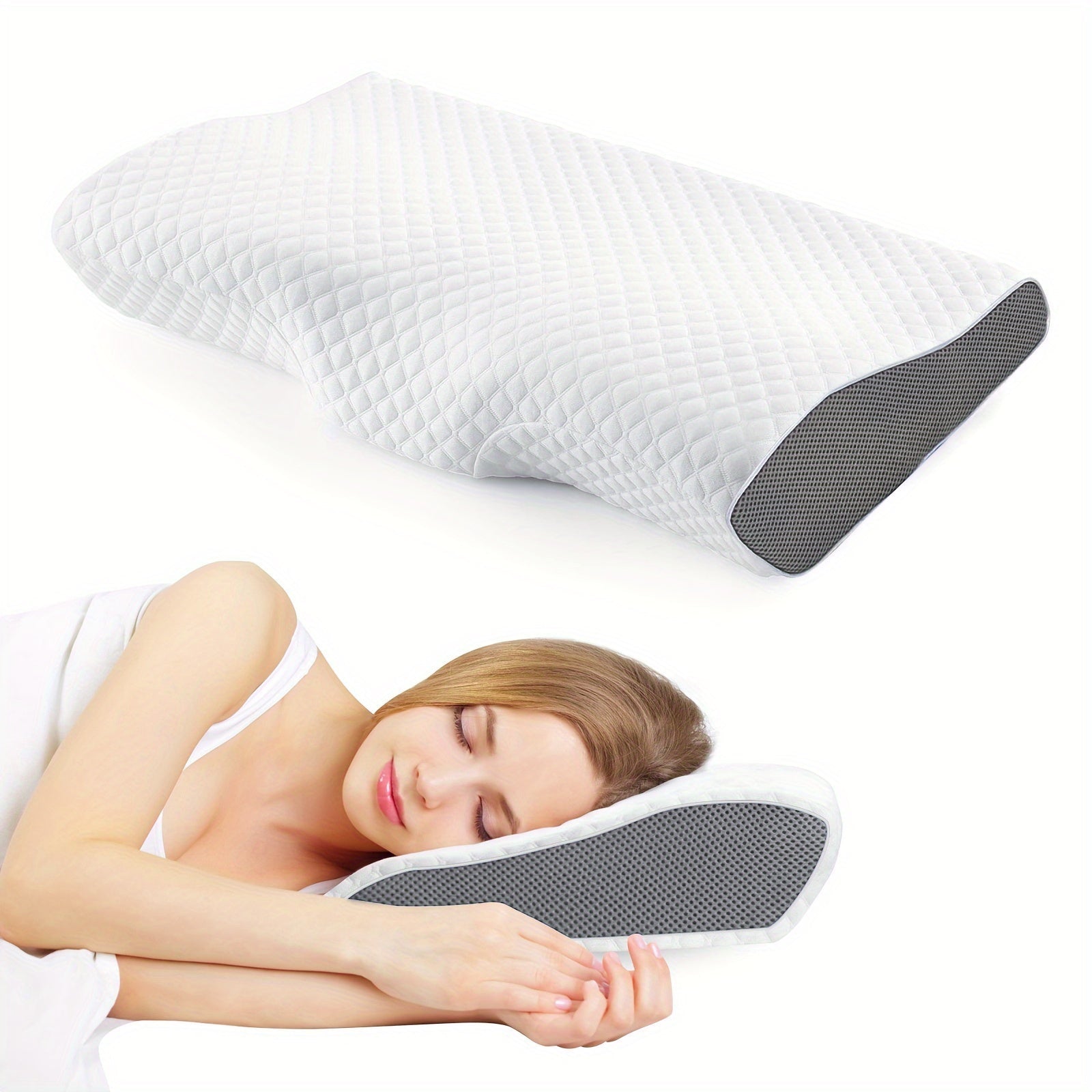 Memory Foam Pillow Contoured Neck and Back Support for Side Back Stomach Sleepers