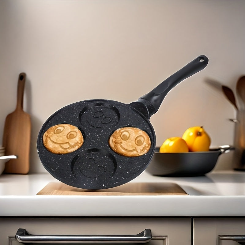 4-Cavity Non-Stick Mini Crepe Maker with Happy Face & Cartoon Patterns Aluminum Alloy Frying Pan