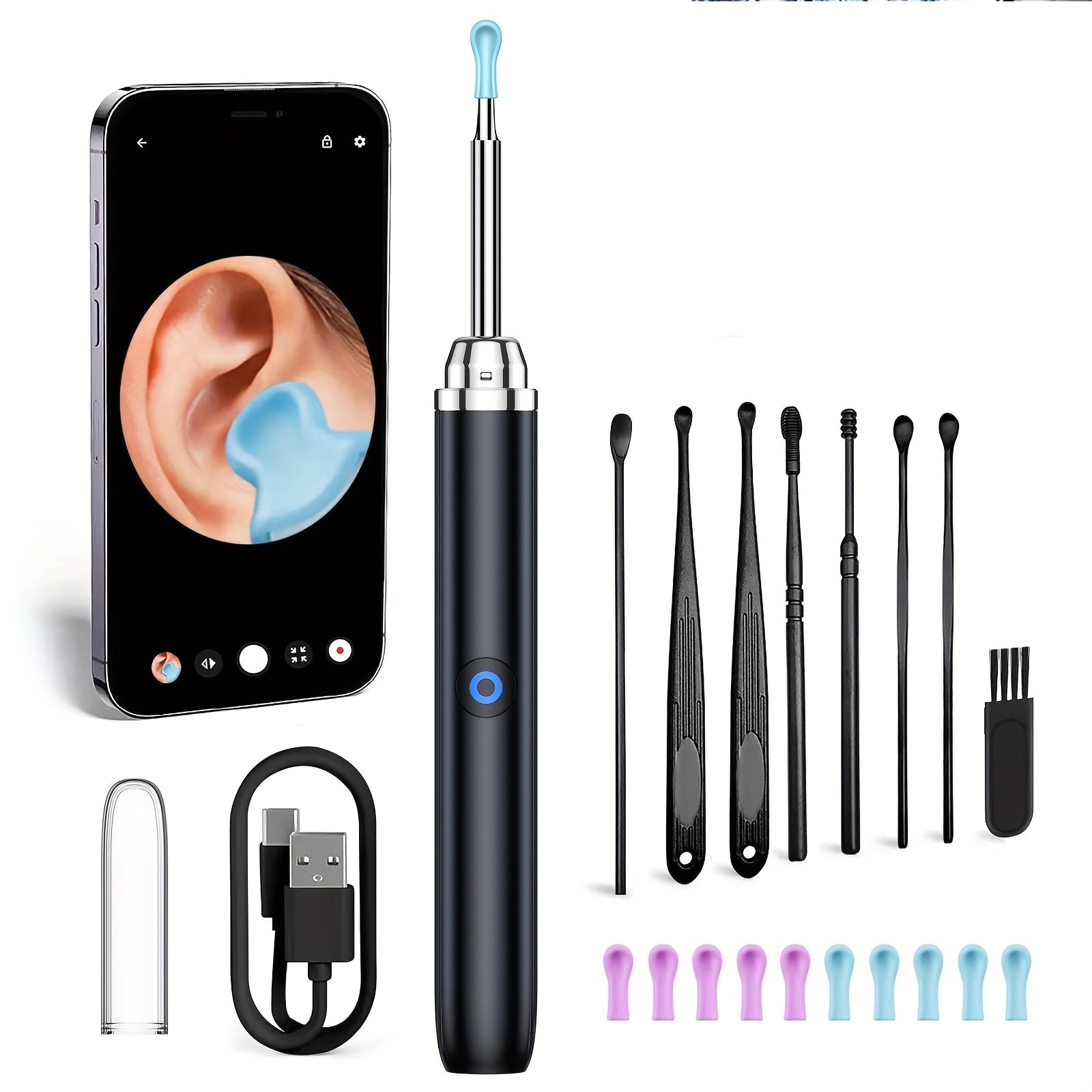 HB qayta zaryadlanadigan quloq mumini olib tashlash vositasi - xavfsiz uy qurilmasi, USB orqali zaryadlanadi, bir nechta nozzle uchi va tozalash eritmasi. Zamonaviy, mustahkam konstruktsiya.