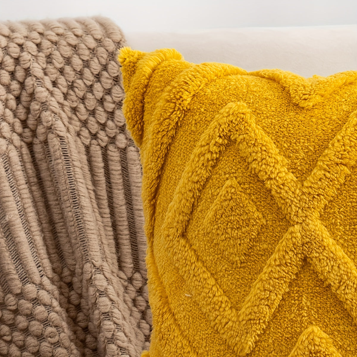 Bohem uslubidagi shaggy chenille yostiq qopqog'i, xom shakar sariq, 20x20 dyuym