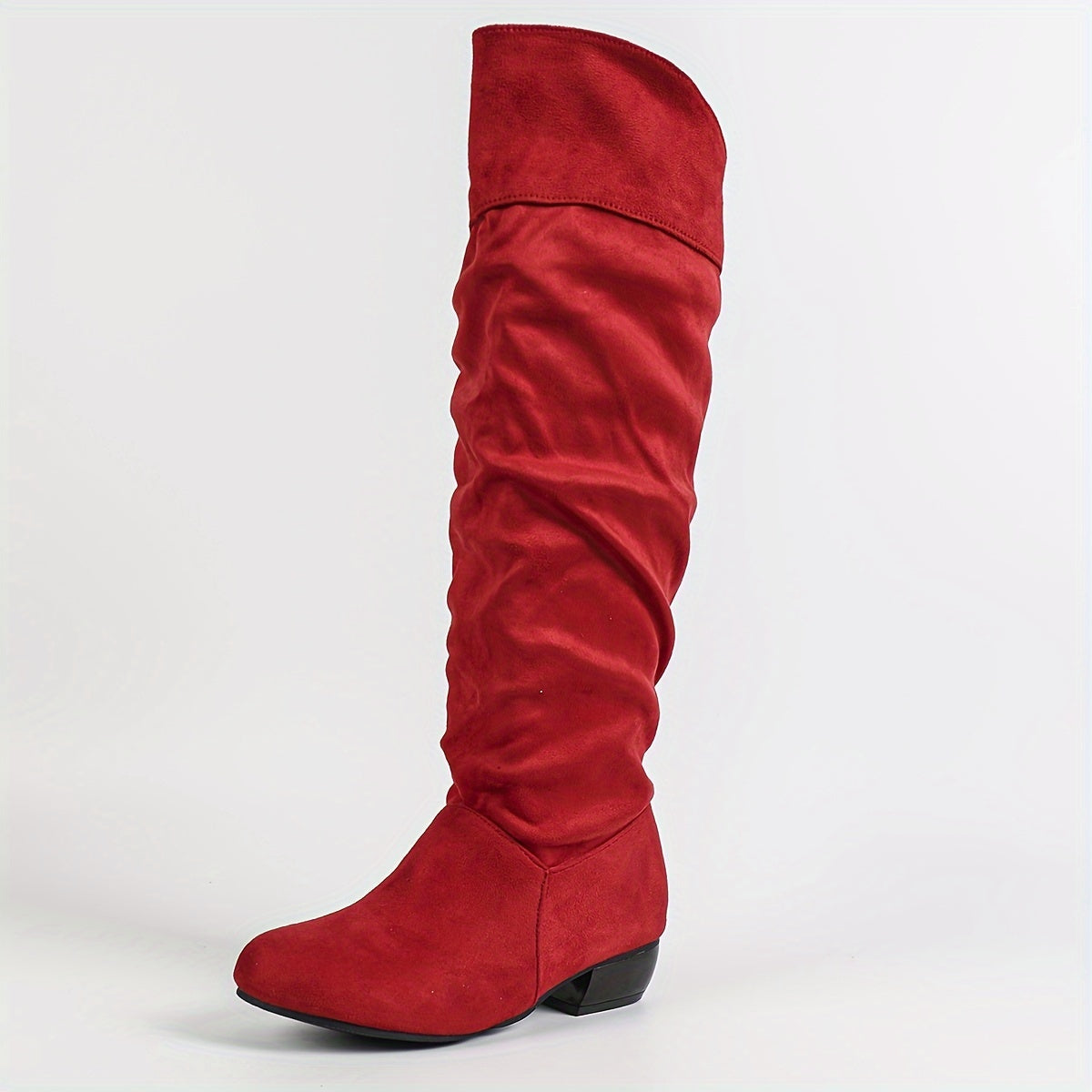 Women's Mid-Calf Stretch Boots Chunky Heel Slip-On Solid Color