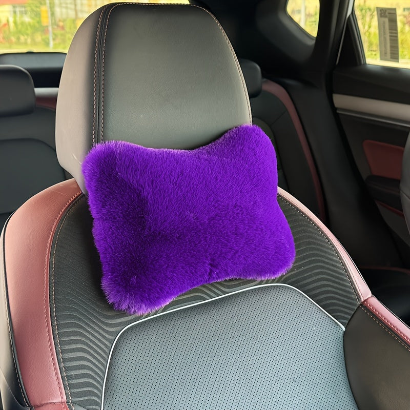 Car Headrest and Lumbar Pillow Pink Plush All-Season Neck and Lower Back Support