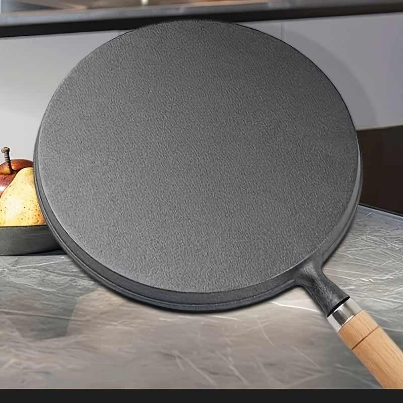 Cast Iron Non-Stick Frying Pan with Wooden Handle and Omelette Roll Maker