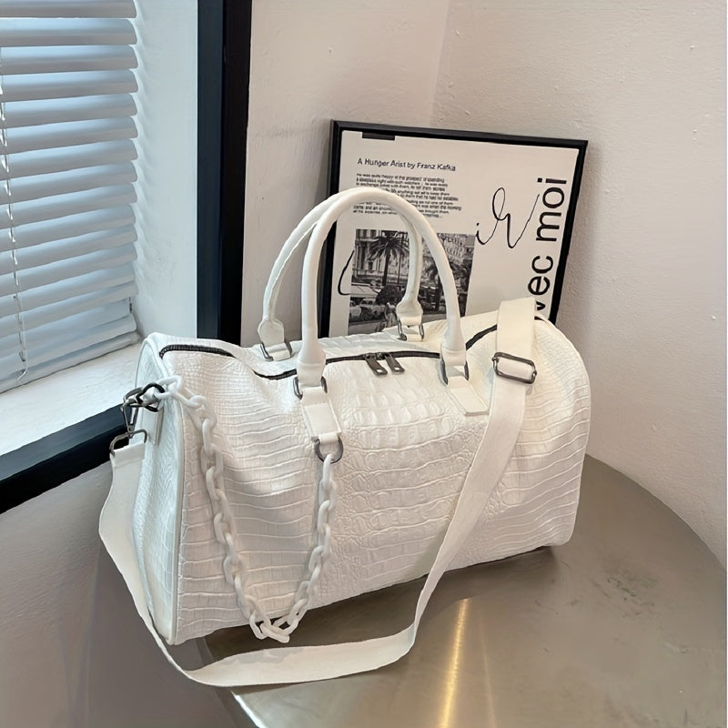 Crocodile Embossed Sports Bag Large Capacity Lightweight Duffle with Shoulder Strap