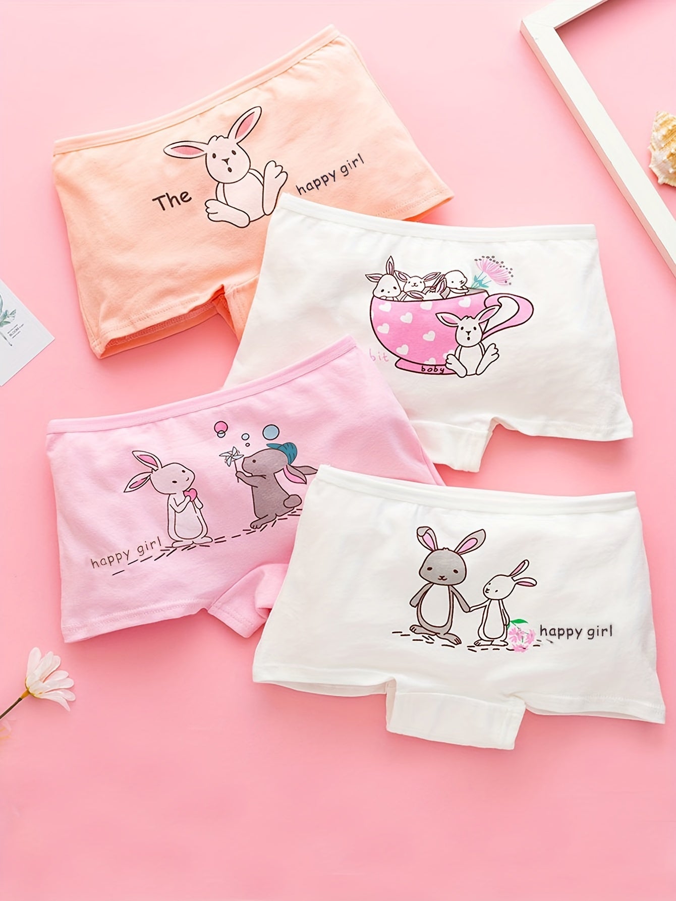 Girls' Cotton Boxer Briefs 4-Pack Soft Breathable Stretchy Underwear for Kids