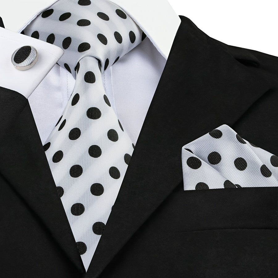Men's Accessories Set Polka Dot Necktie Pocket Square Cufflinks Gift