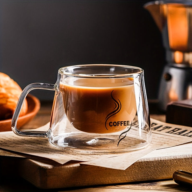 Heat-Resistant Double-Walled Glass Coffee Mug with Cappuccino Handle