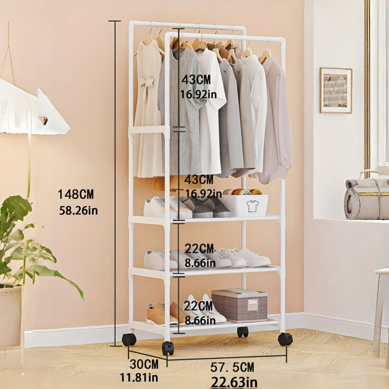 Perchero independiente con ruedas y estantes, altura de 147.98cm, organizador de ropa expandible