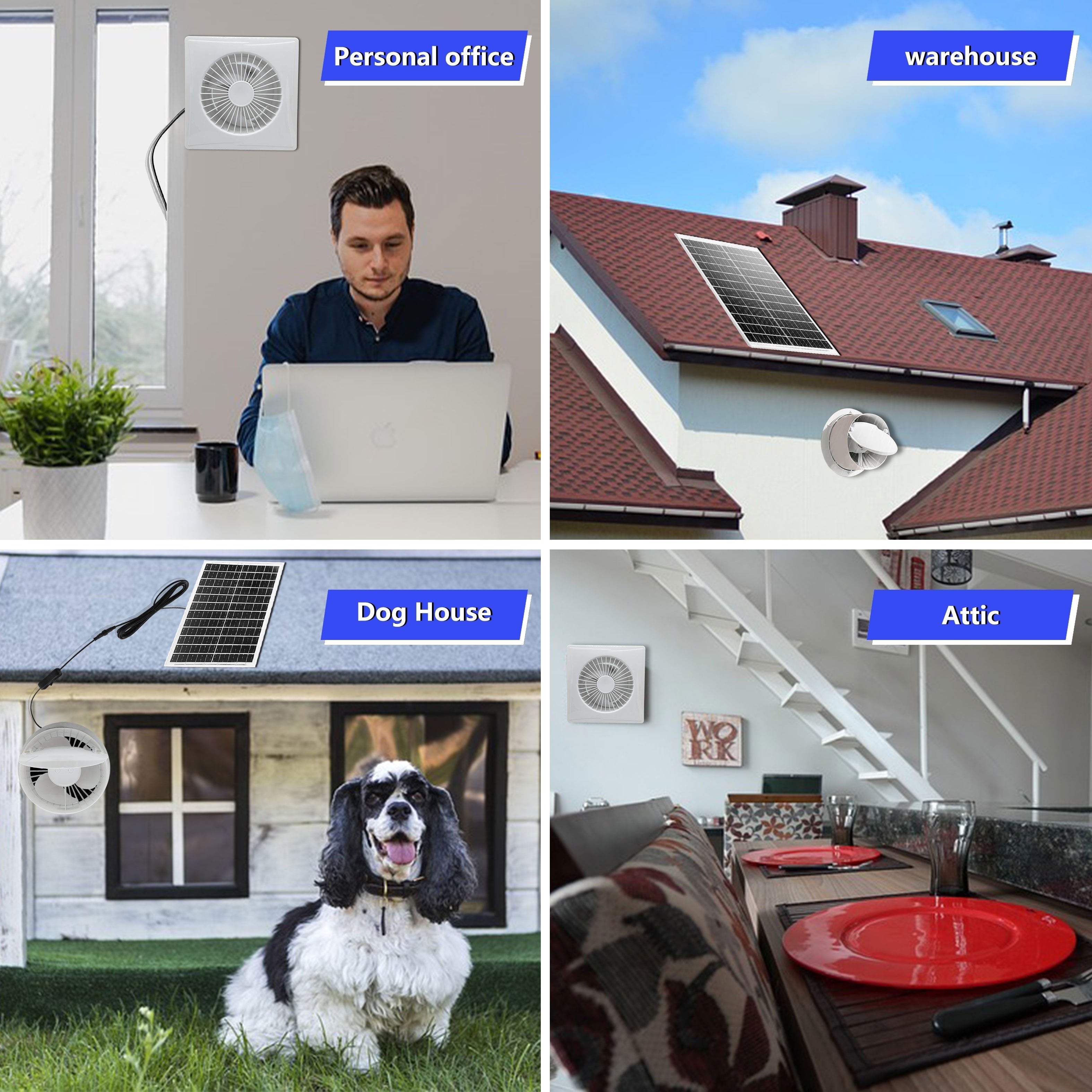 Solar Powered Exhaust Fan 17W Quiet Low Noise High-Efficiency for Home Greenhouse