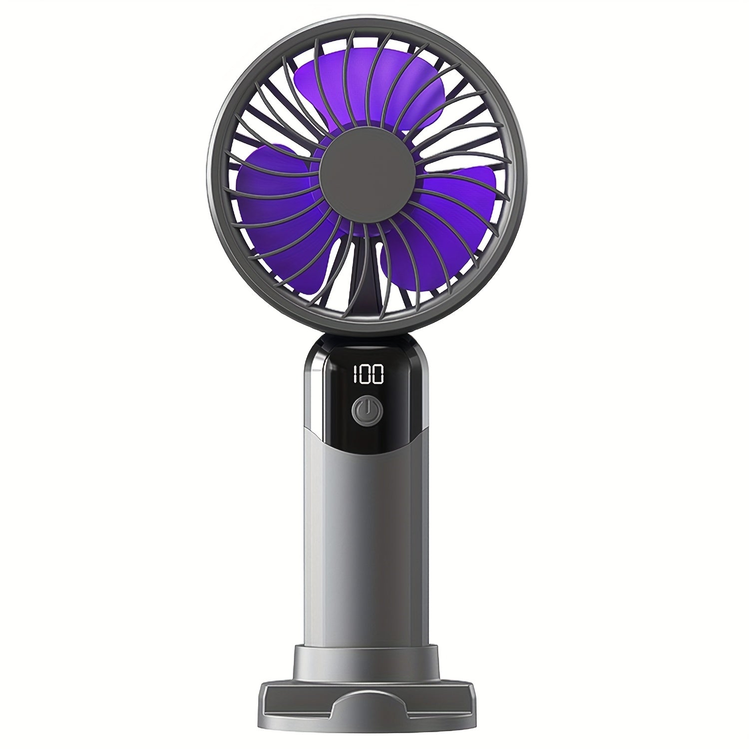 Handheld Fan with LED Display, 6 Speed Settings, Rechargeable Battery, Stable Base Stand for Phone Binge-Watching