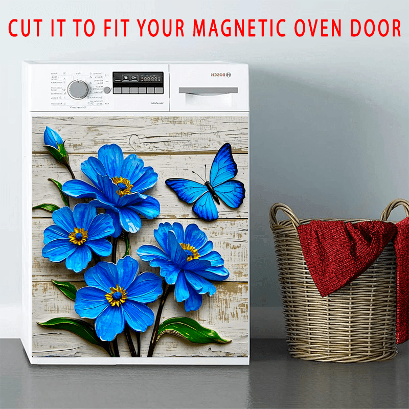 Blue Floral Butterfly Waterproof Vinyl Decal Sticker for Kitchen Appliances