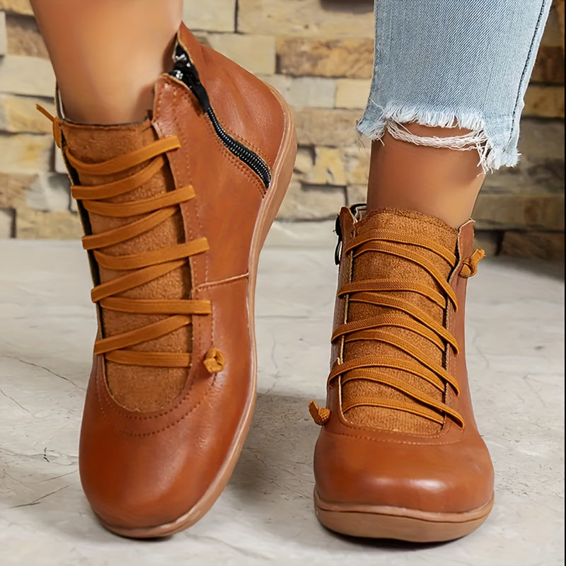Women's Casual Sports Shoes Brown Lace-Up Rubber Sole All-Season Comfort