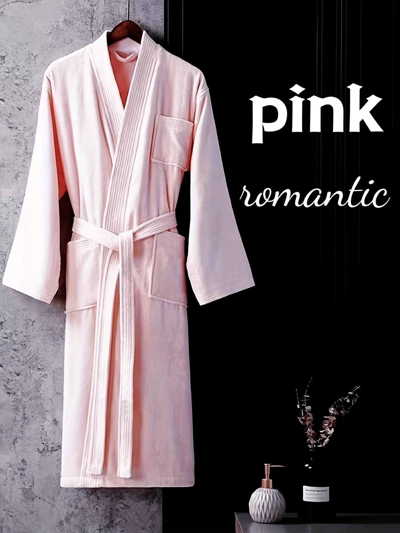 bata de baño unisex de algodón con cinturón de cuello en V color sólido ropa de descanso para otoño e invierno