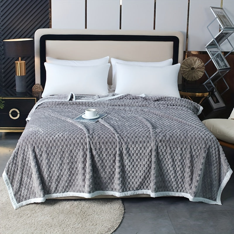 Flannel Throw Blanket with Jacquard Pattern Microfiber Cozy Sofa Bed Lavender Purple