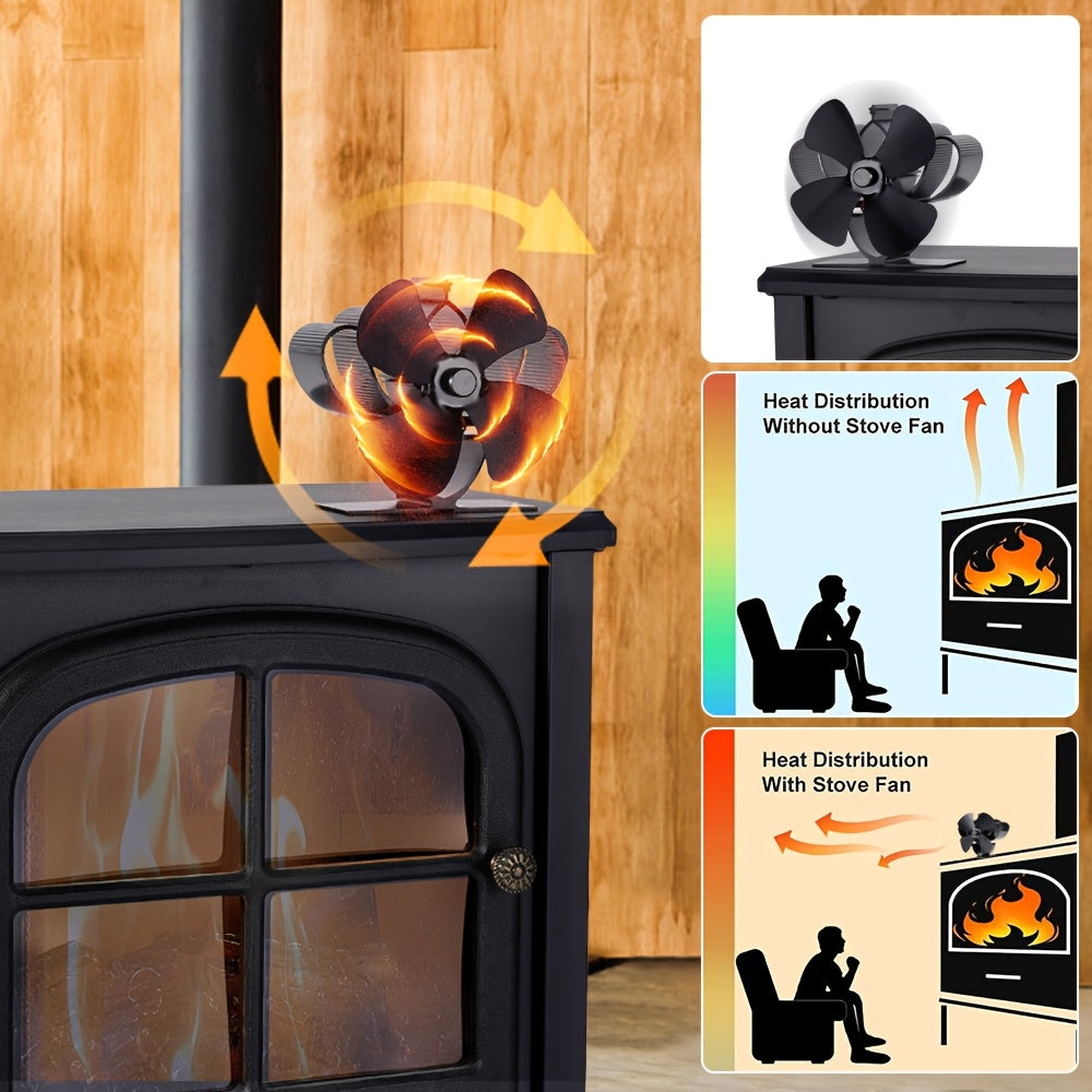 Mini Aluminum Fireplace Fan, Portable Heat-Powered Stove Fan for Air Circulation