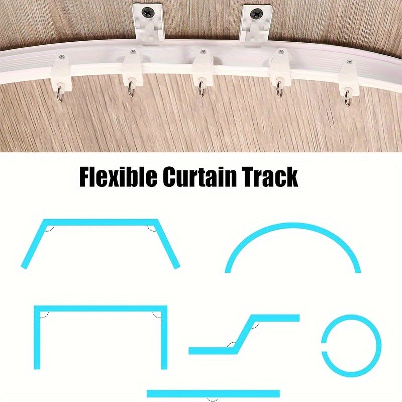White Plastic Bendable Curtain Track Kit with Metal Hooks for Bedroom 1m to 8m