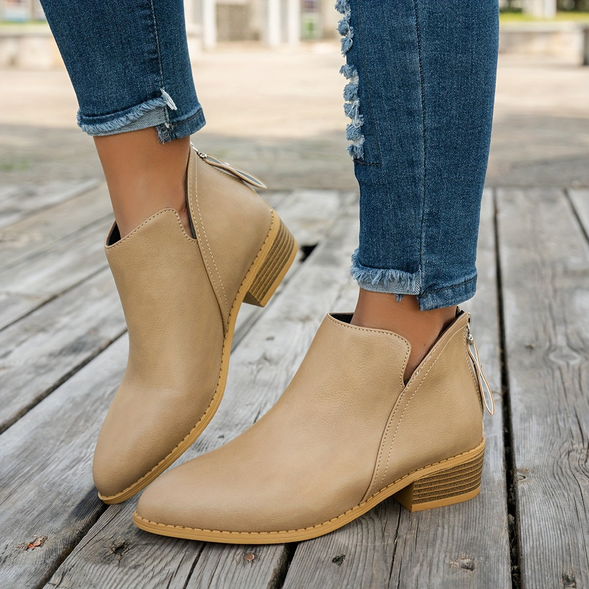 Women's Ankle Boots Solid Color Chunky Heel Pointed Toe Winter Shoes