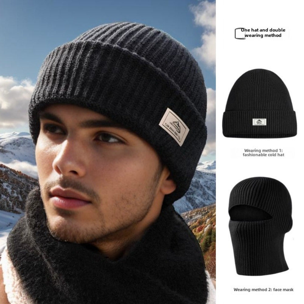 Winter Knit Beanie with Face Mask Windproof Fleece for Outdoor Activities