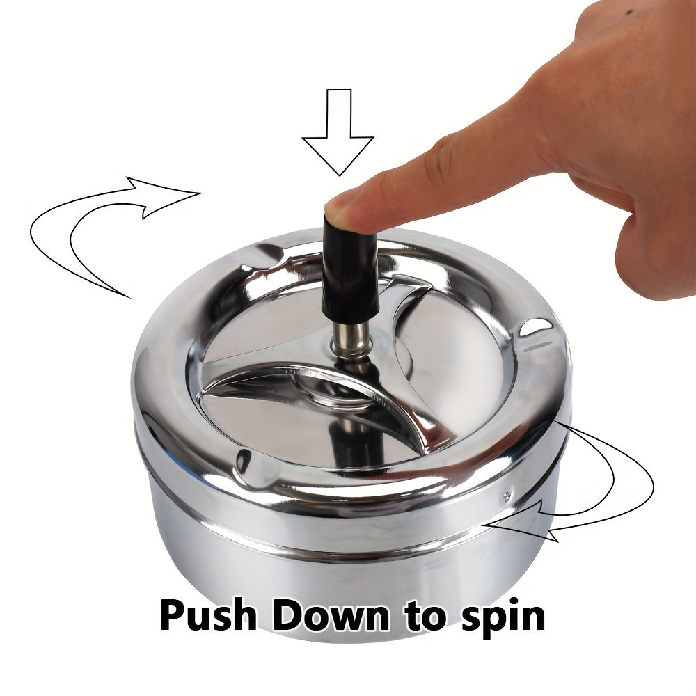 Stainless Steel Round Ashtray with Rotating Lid for Home Office Hotel