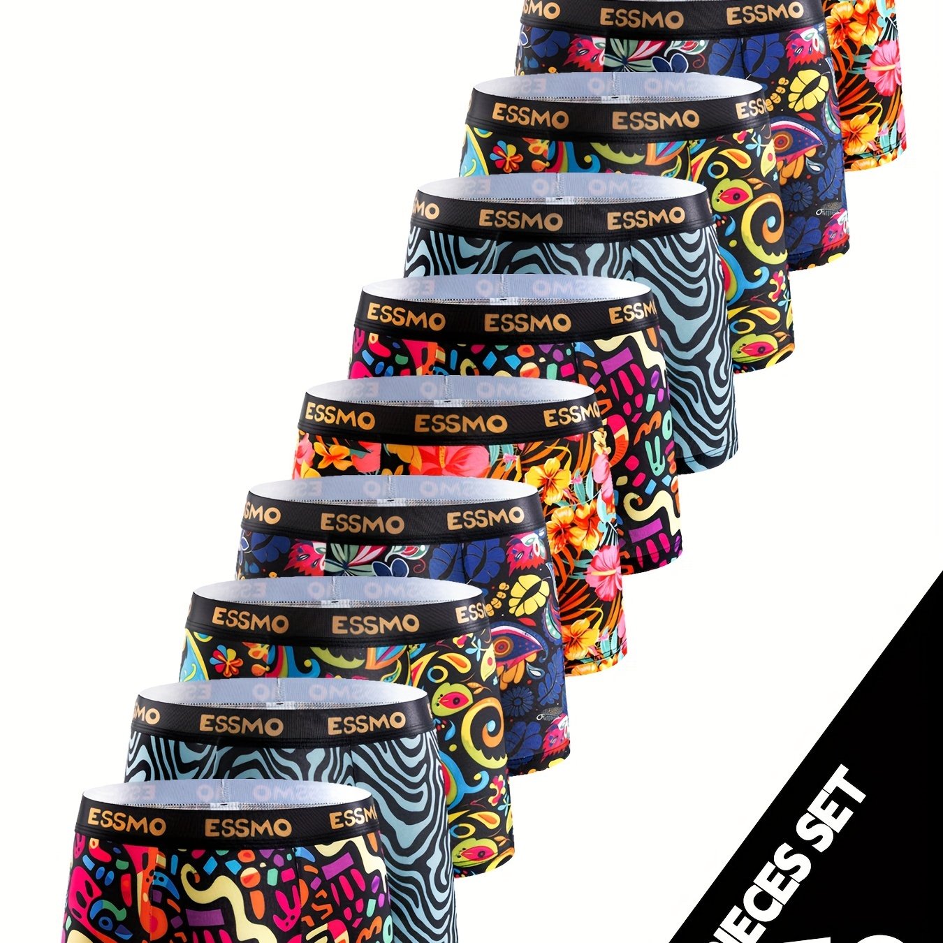 Men's Boxer Briefs 10 Pack Geometric Pattern Stretch Polyester Blend Comfortable Fit