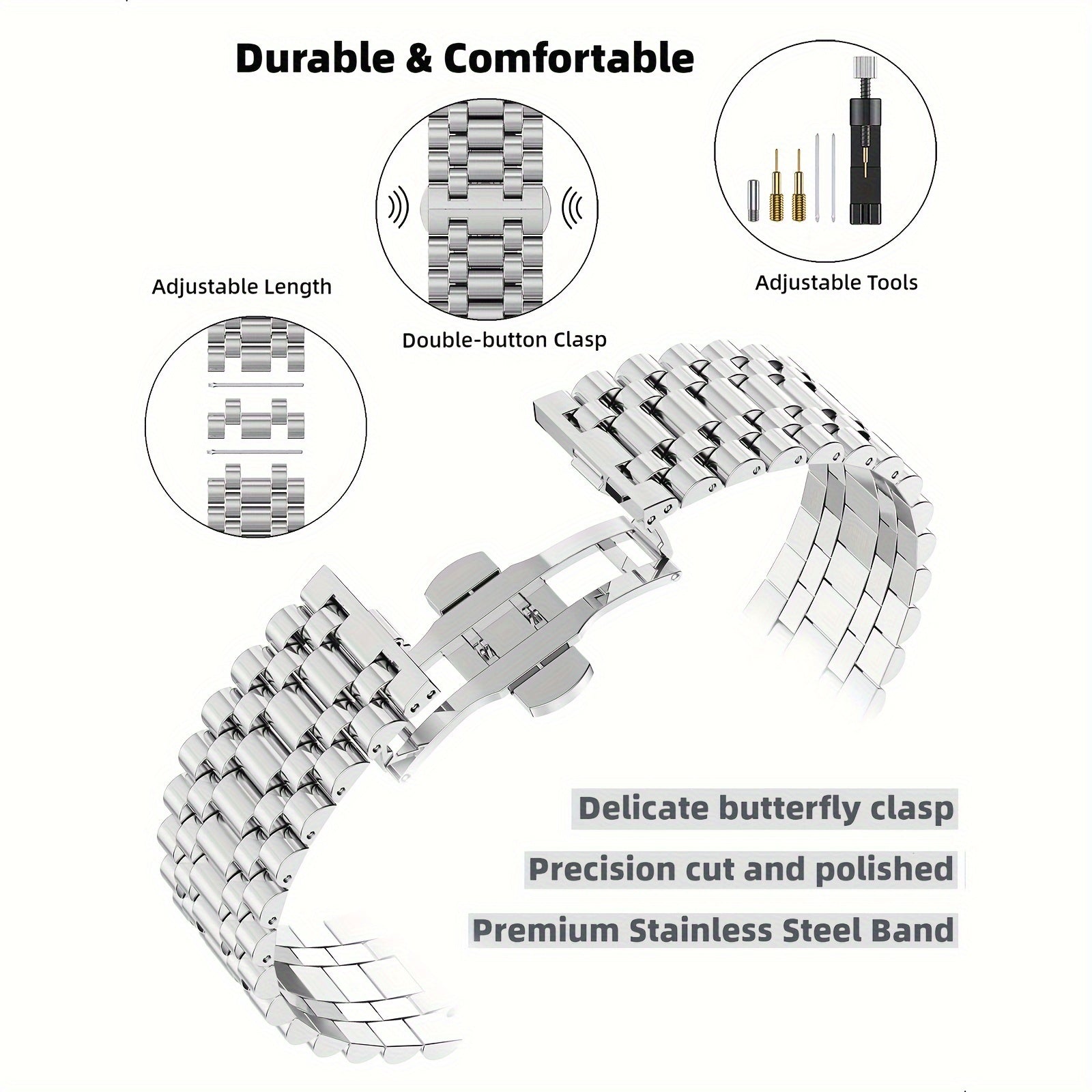 316L Stainless Steel Connector Strap for Apple Watch Bands 42-49mm Series 1-10
