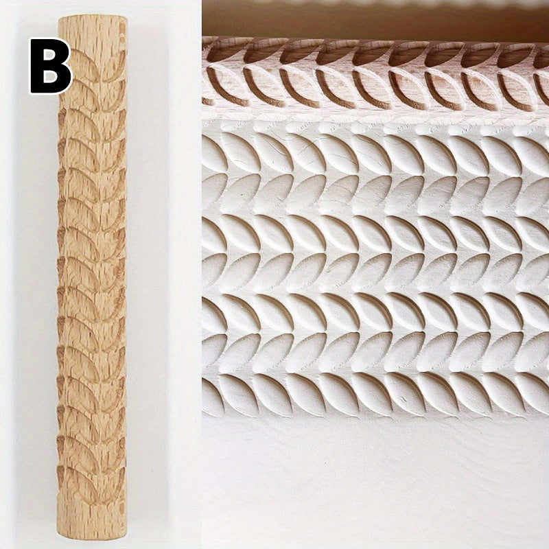 Embossing Rolling Pin for Dough Shaping, Wooden Kitchen Tool for Pizzas and Cookies
