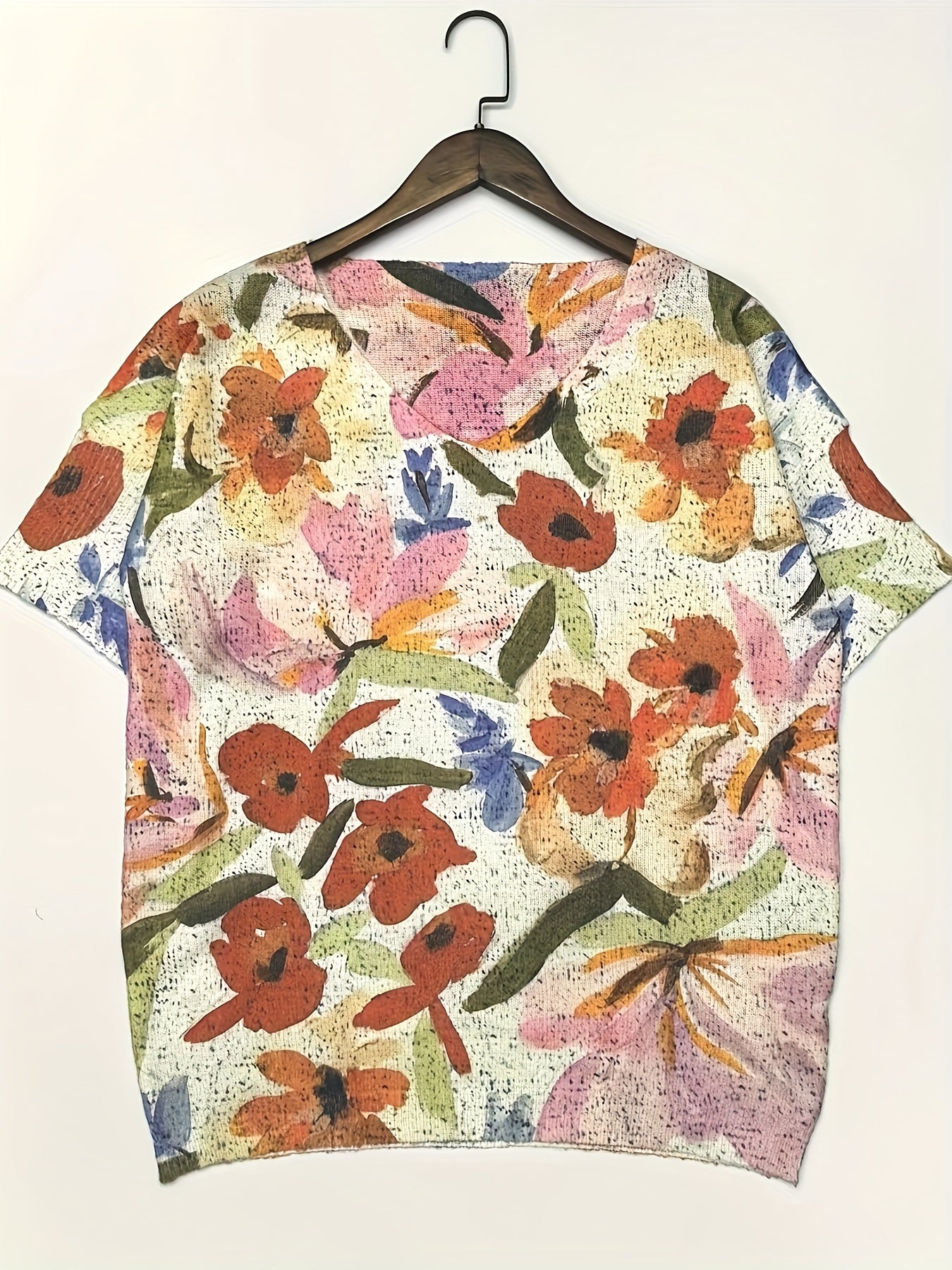 Suéter de punto ligero con escote en V y estampado floral para mujer, ideal para primavera y otoño