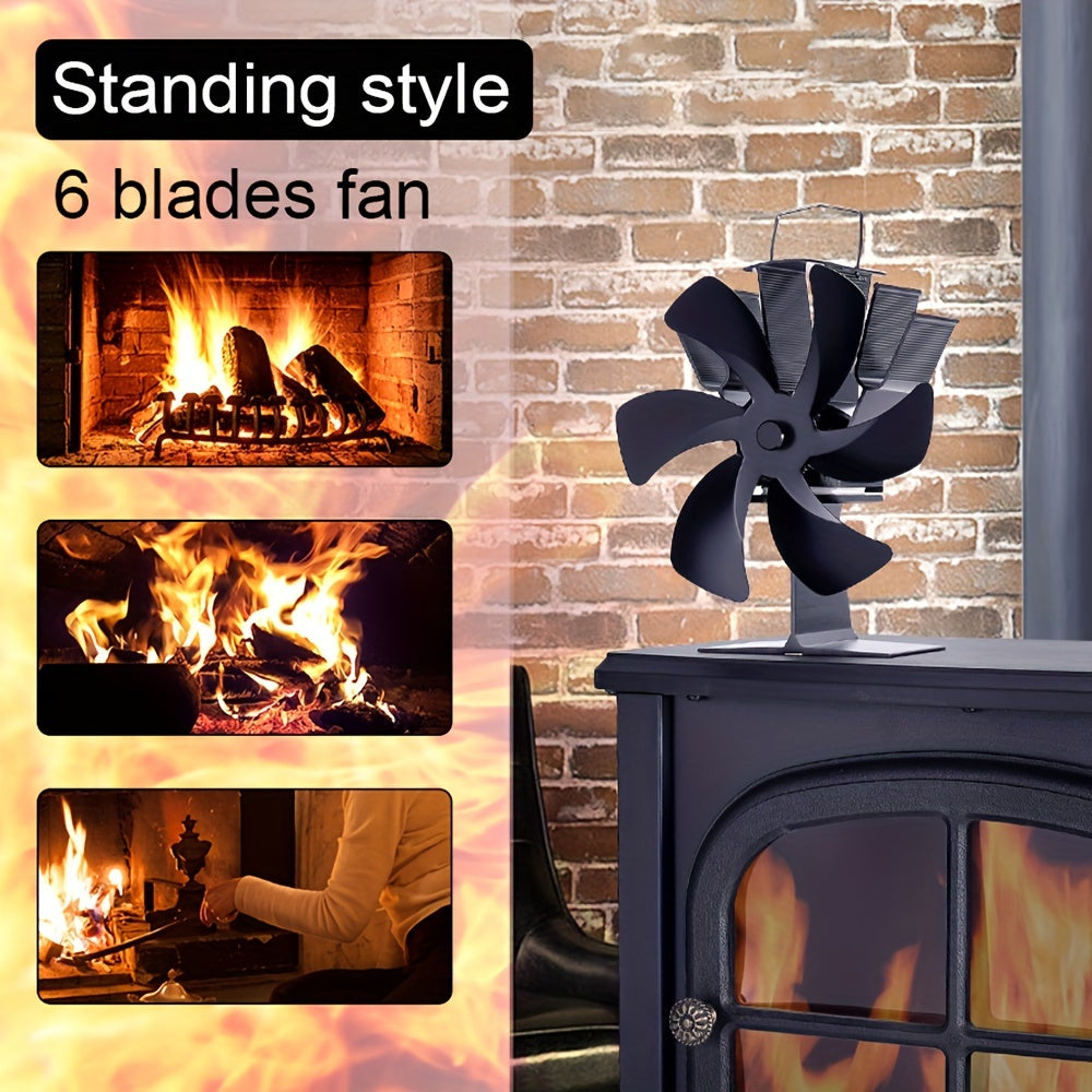Portable Aluminum Fireplace Fan, 6-Blade, Silent, Energy-Saving Indoor Outdoor