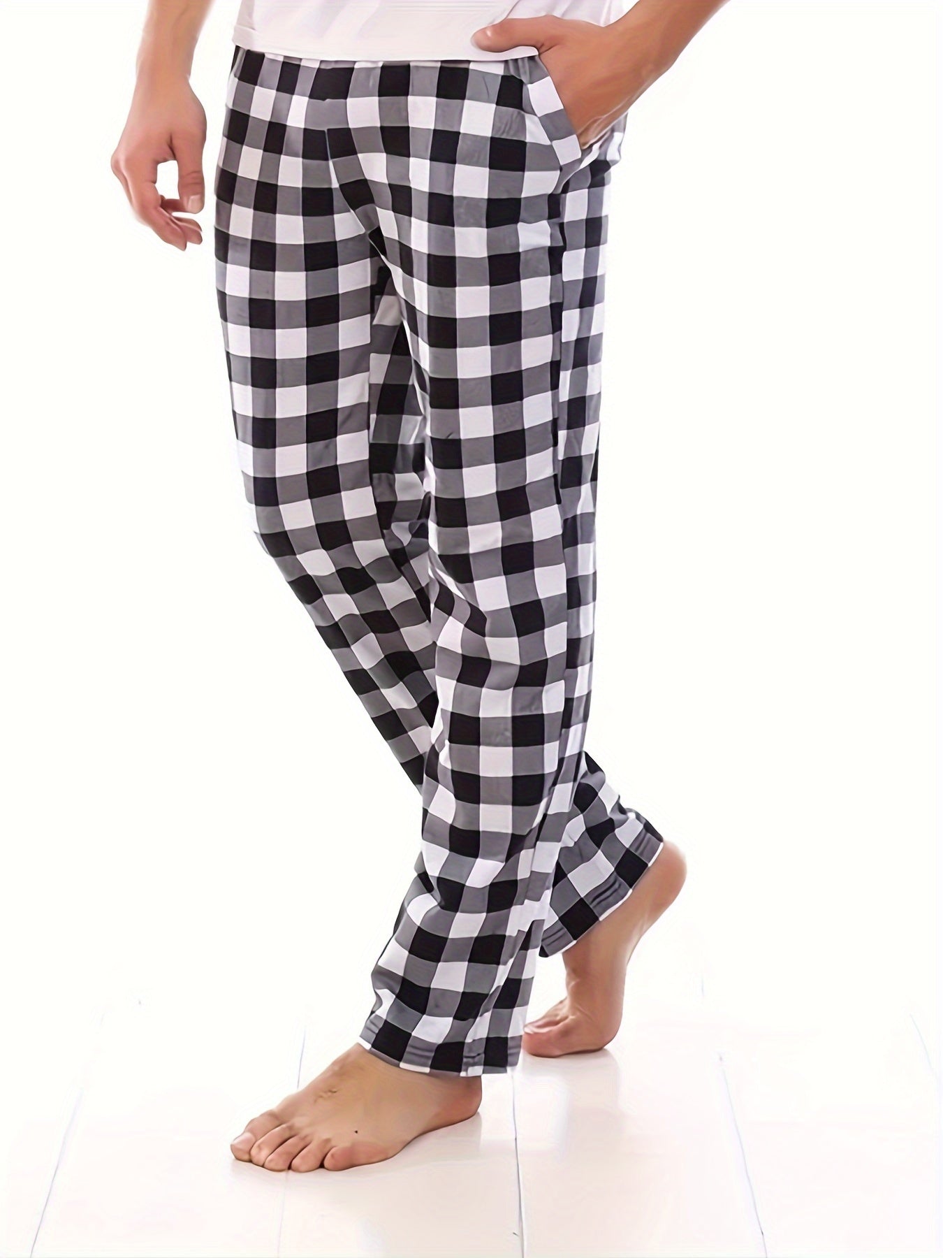 Pantalones de pijama de cuadros para hombre, pack de 3, pantalones de descanso de corte holgado con bolsillos