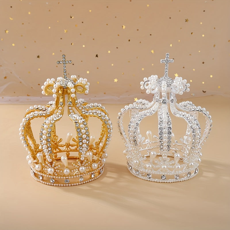 Wedding Headpiece with Cross Faux Pearls Rhinestones Baroque Style Bridal Tiara