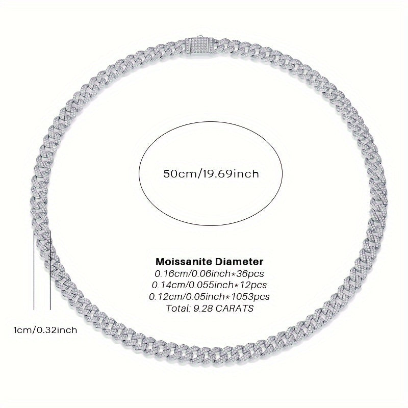 Sterling Silver Cuban Chain Necklace with Moissanite for Men and Women