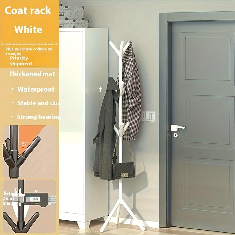Freestanding Coat Rack with Hat Hooks, Compact Plastic Clothes Organizer