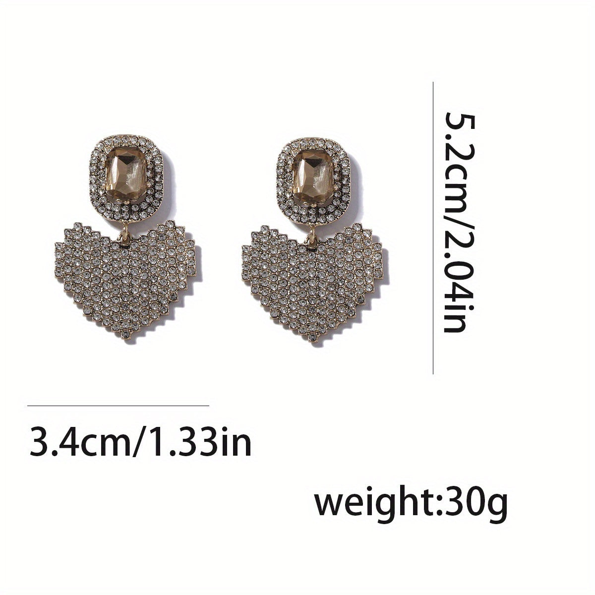 Heart-Shaped Alloy Drop Earrings with Rhinestones for Boho Style