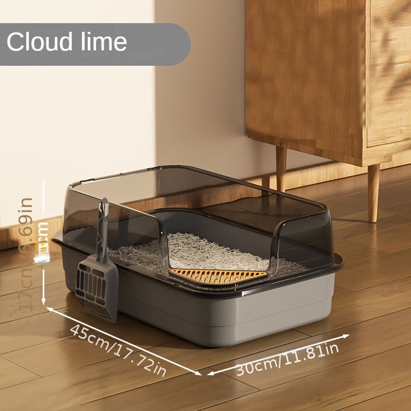 Экстра большой полузакрытый туалет для кошек с высоким бортиком, водоотталкивающим дизайном и объемом 12,1 л. Изготовлен из прочного пластика/полипропилена для легкой очистки, подходит для нескольких кошек.