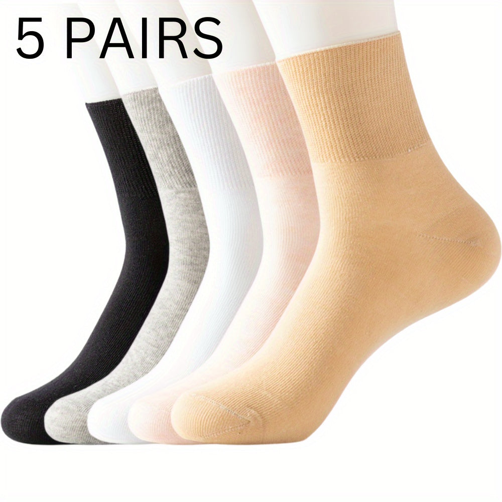 Women's Diabetic Socks 5 Pairs Non-Binding Cotton Polyester Spandex Comfortable Support