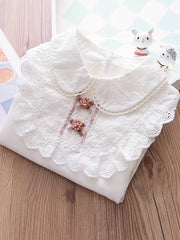 Girls Long Sleeve Cotton T-Shirt with Lace Trim for Spring Fall Casual Wear