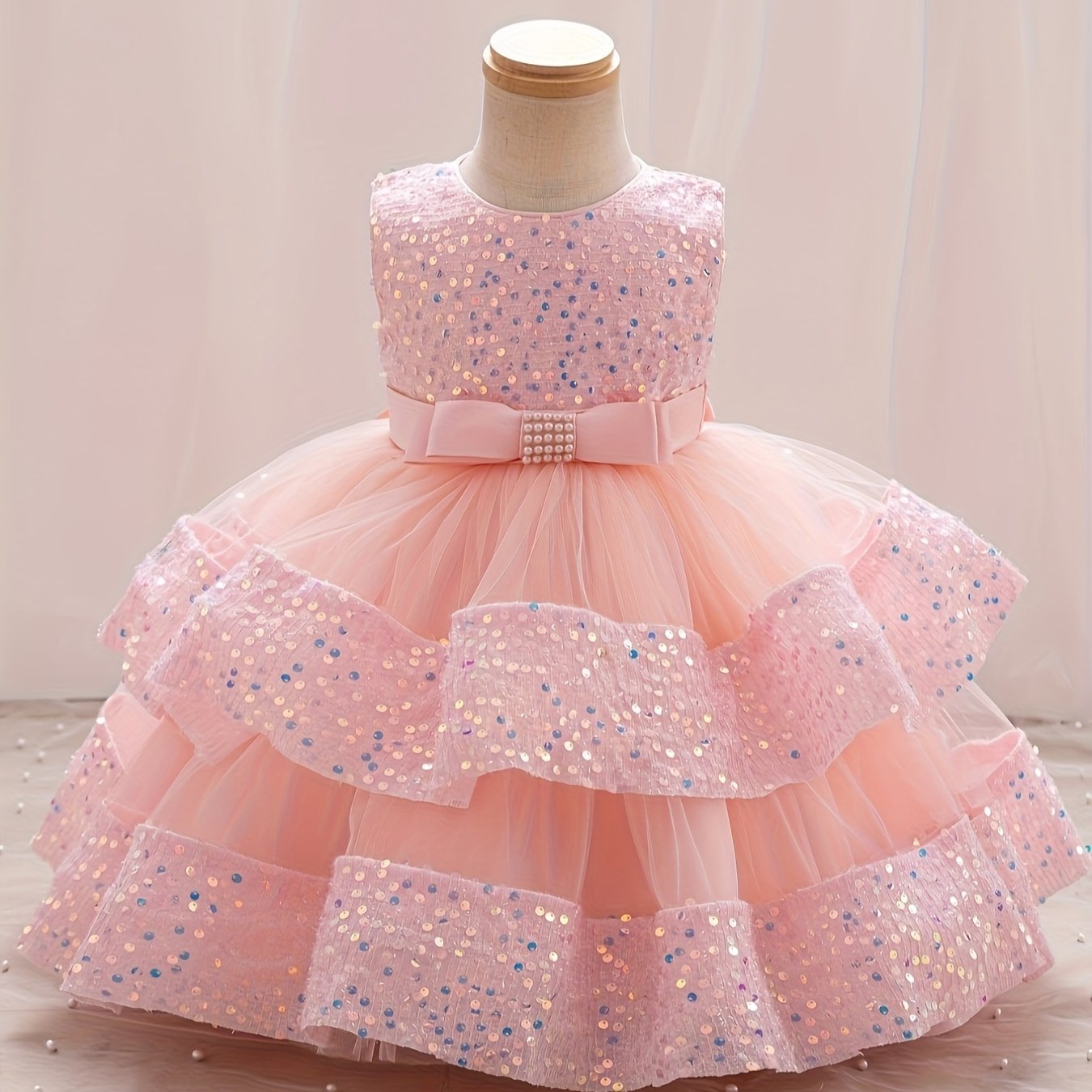 Girls Summer Formal Sequin Princess Skirt Dress for One-Year-Old Baby