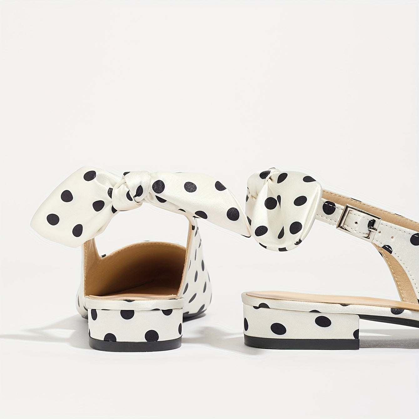 Women's Retro Polka Dot Mary Jane Shoes Black White Pointed Toe Block Heel