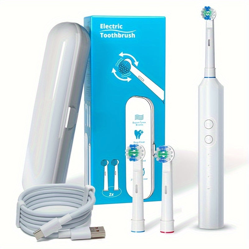 Cepillo de dientes eléctrico rotatorio para adultos con 2 cabezales, estuche de viaje y 3 modos