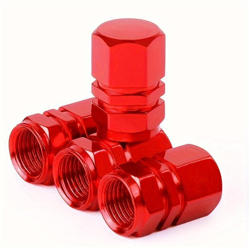 Set of 4 Aluminum Alloy Tire Valve Caps for Cars and Motorcycles