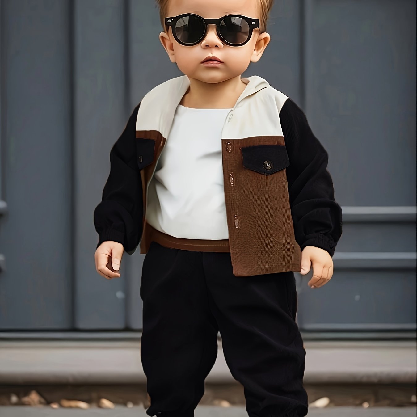 Boys' Woven Polyester Two-Piece Suit Hooded Jacket and Trousers for Spring and Fall