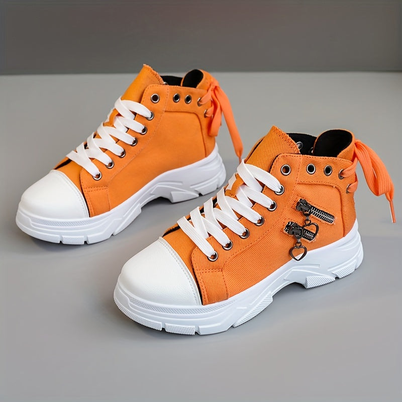 Women's Canvas Platform Sneakers with Zip Detail High Top Casual All-Match Plus Sizes