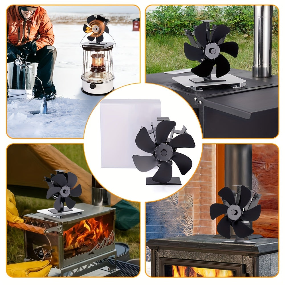 Black 6 Blade Fireplace Fan for Log Burner, Eco-Friendly, Quiet Heat Distribution