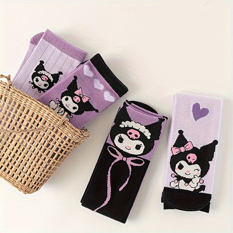 Teen Purple Knit Socks with Love Bow Pattern